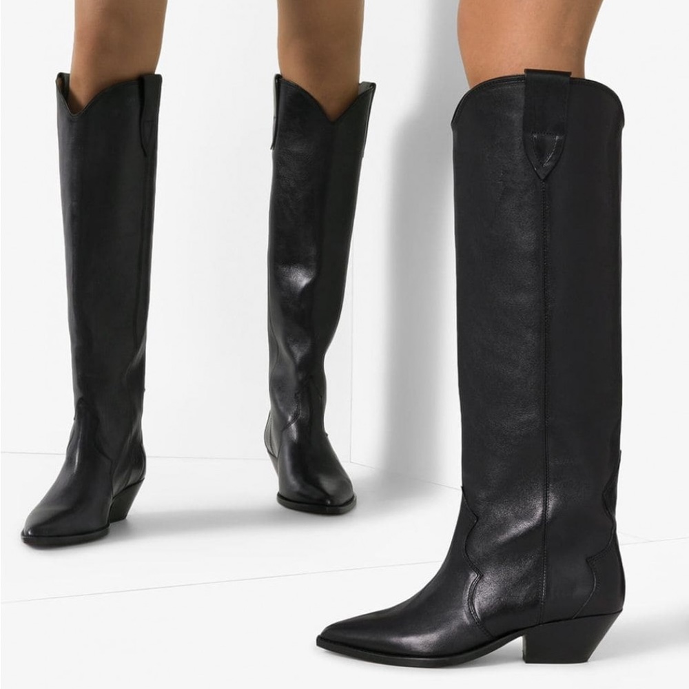 LEATHER BOOTS COWBOY WESTERN BLACK DENVEE